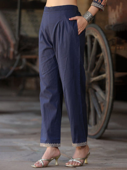 Blue Paisley Printed Kurta with Trousers & Dupatta (Set of 2)