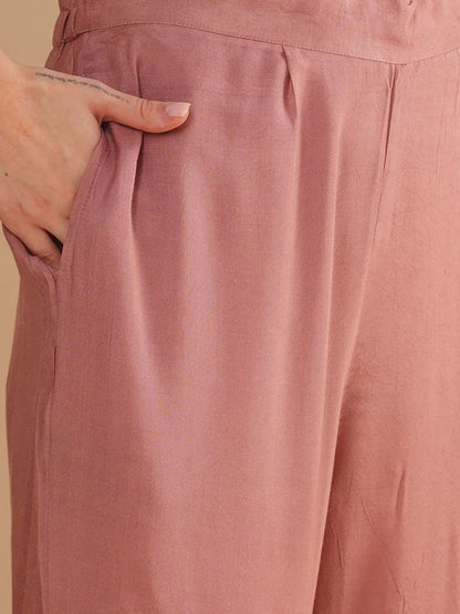 Floral Printed and Embellished Straight Fit Pink Kurta with Pant & Dupatta (Set of 3)