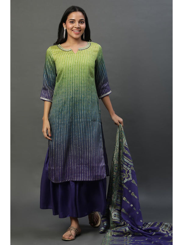 Purple Ombre Festive Short Kurta Sharara and Dupatta (Set of 3)