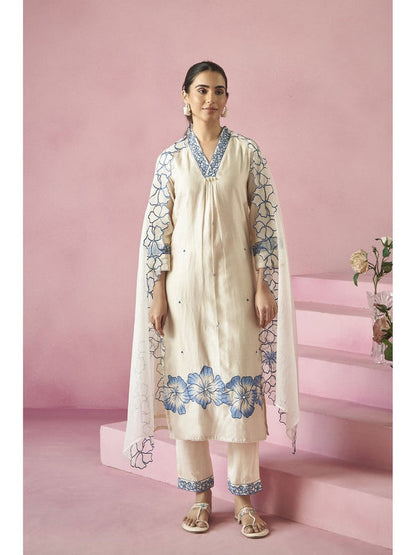 Nadira Frost Embroidered Pakistani Kurta with Pant and Dupatta (Set of 3)