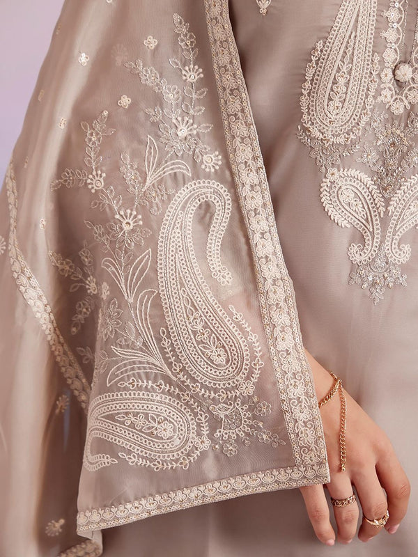 Beige Dori Embroidered Festive Kurta with Pant & Dupatta (Set of 3)