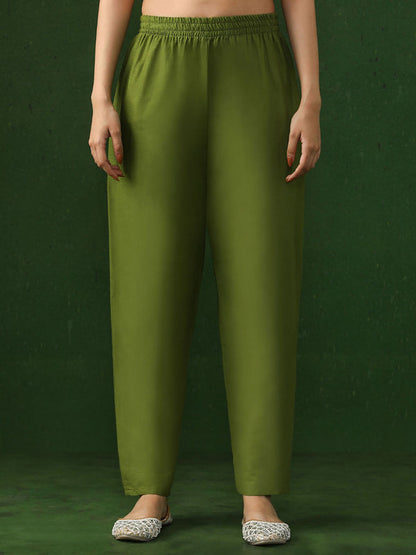 Green Embroidered A-Line Pure Cotton Kurta & Pant with Dupatta (Set of 3)