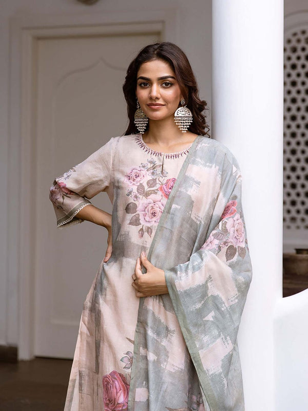 Women Cream Modal Shimmer Kurta with Pant & Dupatta (Set of 3)