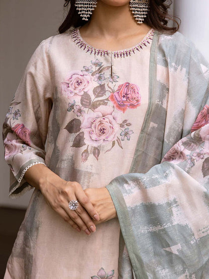 Women Cream Modal Shimmer Kurta with Pant & Dupatta (Set of 3)