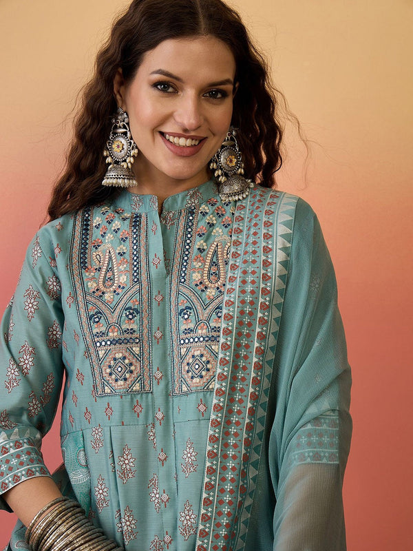 Women Embroidered Anarkali Kurta Set With Dupatta