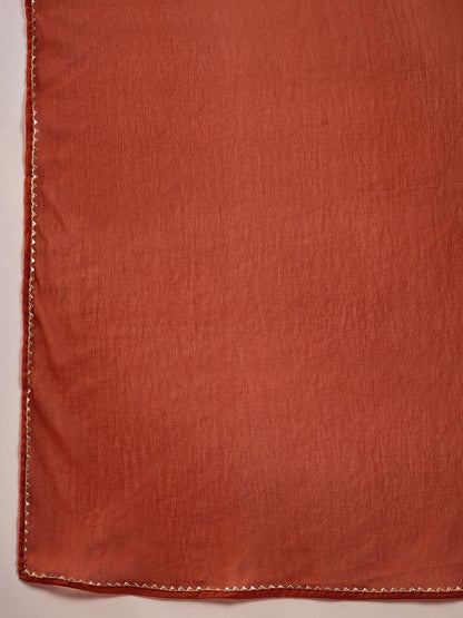 Rust Milky Georgette Zari Sequence Embroidery Kurta with Pant and Dupatta (Set of 3)