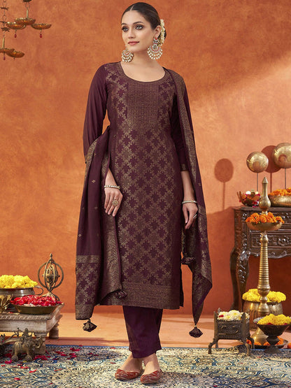 Women Regular Pure Silk Kurta with Trousers & With Dupatta