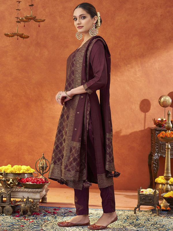 Women Regular Pure Silk Kurta with Trousers & With Dupatta