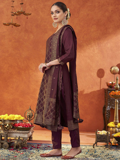 Women Regular Pure Silk Kurta with Trousers & With Dupatta