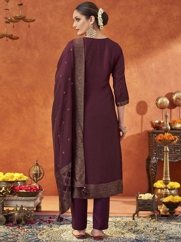 Women Regular Pure Silk Kurta with Trousers & With Dupatta