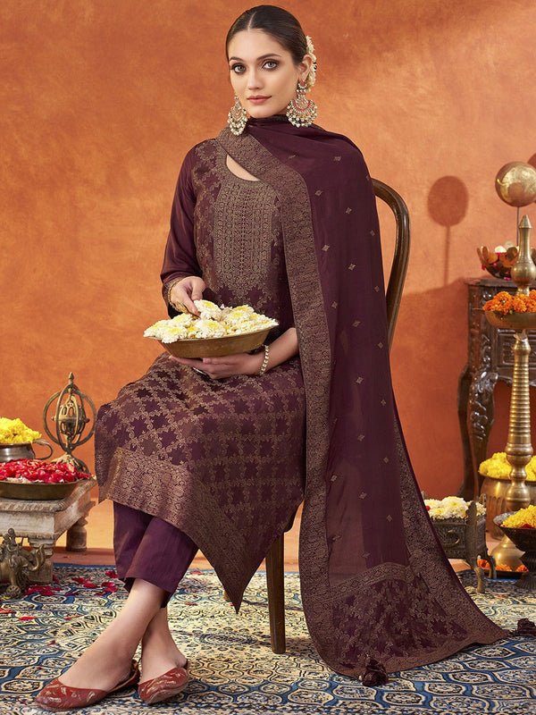 Women Regular Pure Silk Kurta with Trousers & With Dupatta