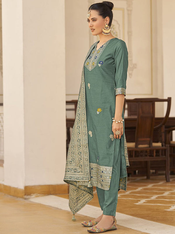 Women Regular Kurta with Trousers & With Dupatta