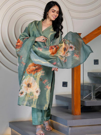 Pear Tissue Kurta with Pant & Dupatta (Set of 3)