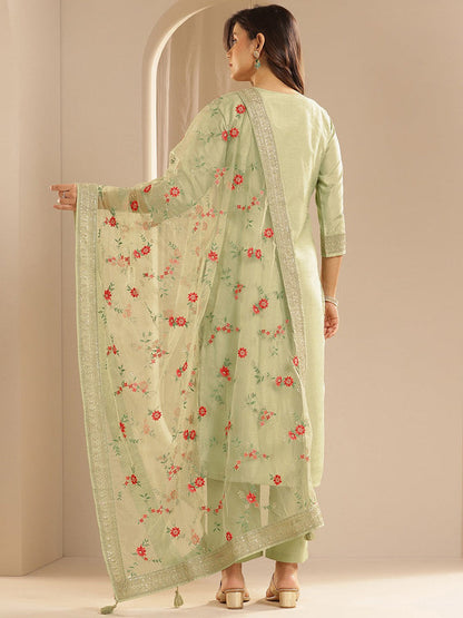 Women Ethnic Motifs Regular Kurta with Trousers & With Dupatta