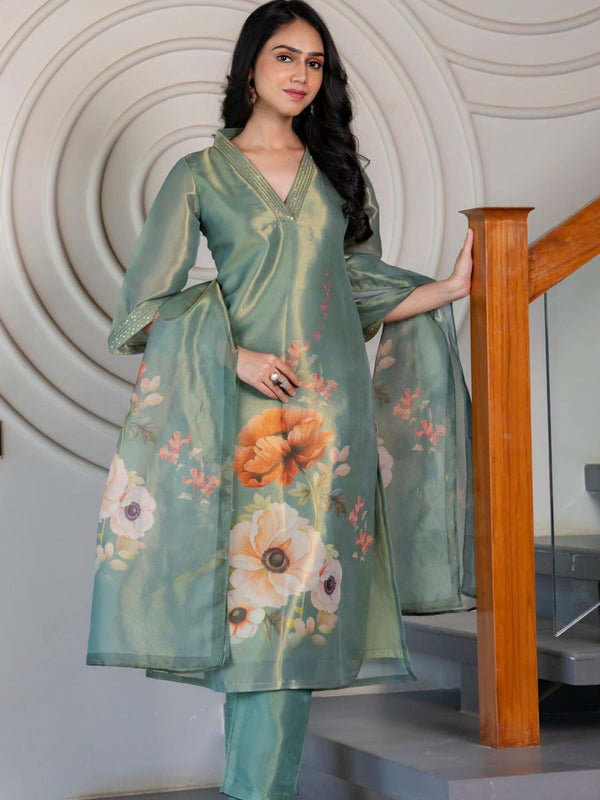 Pear Tissue Kurta with Pant & Dupatta (Set of 3)