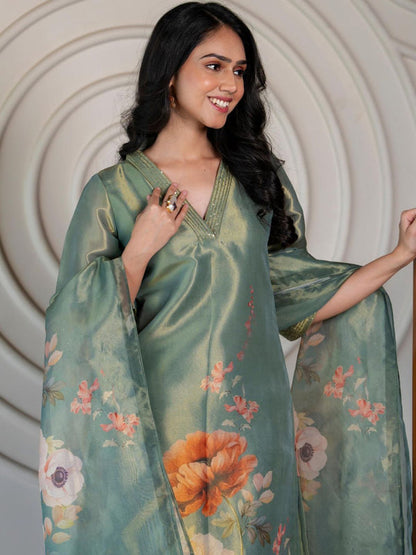 Pear Tissue Kurta with Pant & Dupatta (Set of 3)