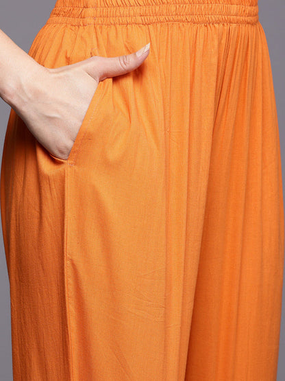 Orange Thread and Zari Embroidered Anarkali Kurta Pant with Dupatta (Set of 3)