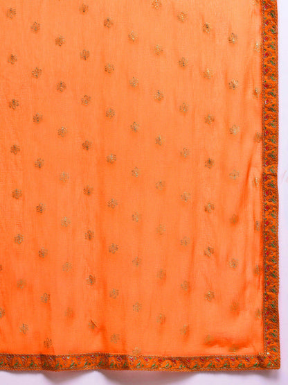 Orange Thread and Zari Embroidered Anarkali Kurta Pant with Dupatta (Set of 3)