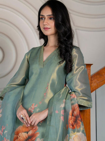 Pear Tissue Kurta with Pant & Dupatta (Set of 3)