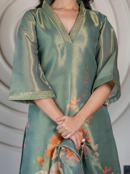 Pear Tissue Kurta with Pant & Dupatta (Set of 3)