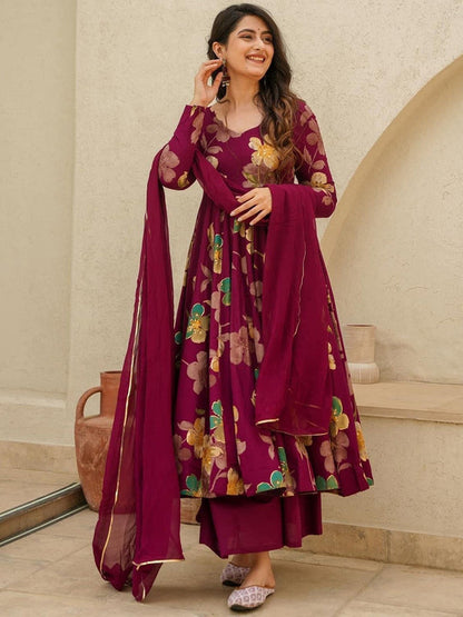 Women Printed Pure Cotton Kurta with Palazzos & With Dupatta