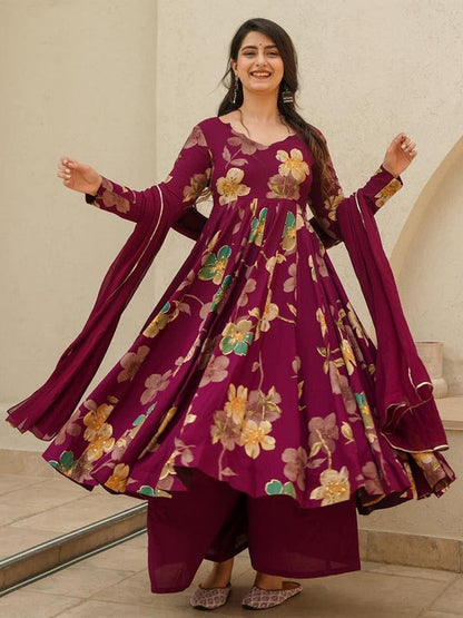 Women Printed Pure Cotton Kurta with Palazzos & With Dupatta