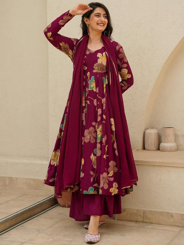 Women Printed Pure Cotton Kurta with Palazzos & With Dupatta