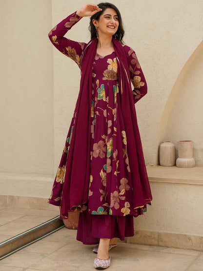 Women Printed Pure Cotton Kurta with Palazzos & With Dupatta