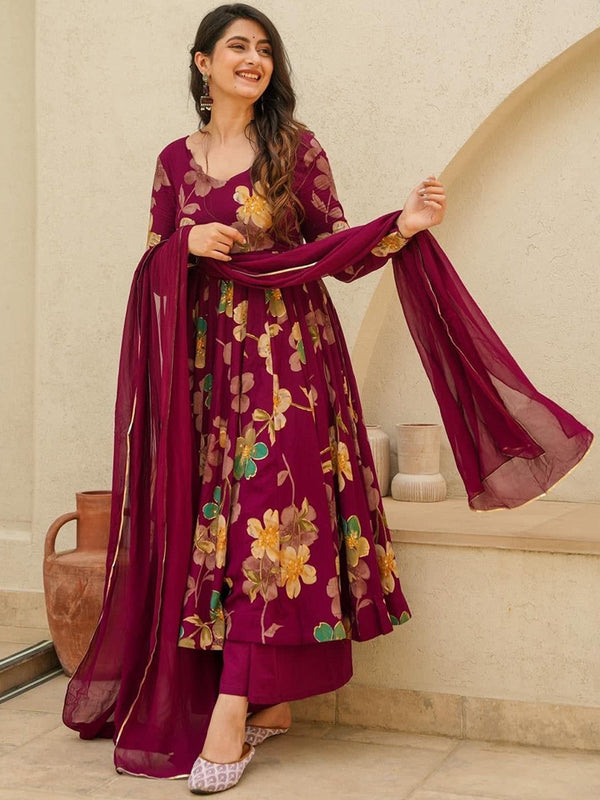 Women Printed Pure Cotton Kurta with Palazzos & With Dupatta
