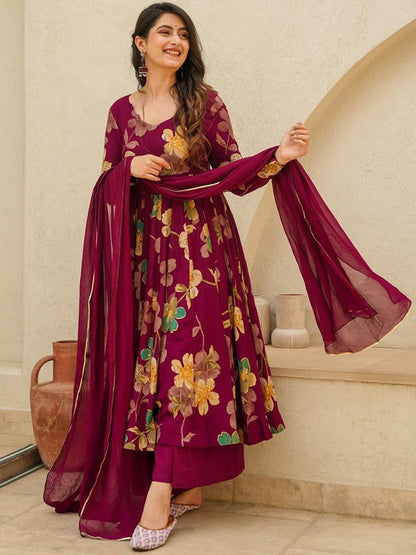 Women Printed Pure Cotton Kurta with Palazzos & With Dupatta