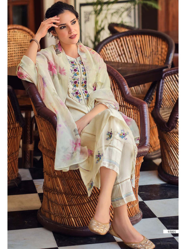 Shabnam Cream Full Work Suit Kurta and Pant with Dupatta (Set of 3)