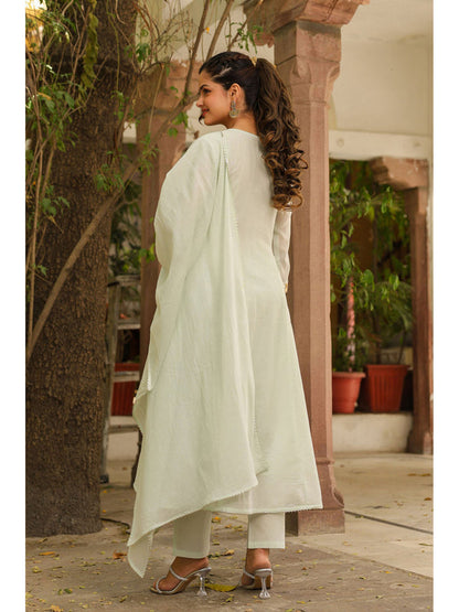 Pistagreen Mulmul Gota Patti and Zari Embroidered Anarkali Set(Set of 3)