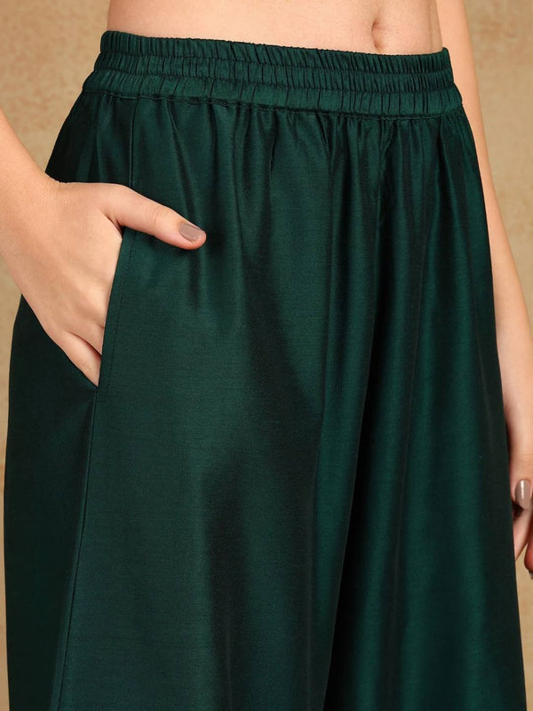 Women Silk Blend Embroidered Kurta Palazzo with Dupatta (Set of 3)