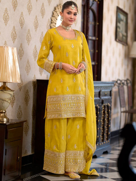 Women Ethnic Motifs Embroidered Regular Kurta with Palazzos & With Dupatta