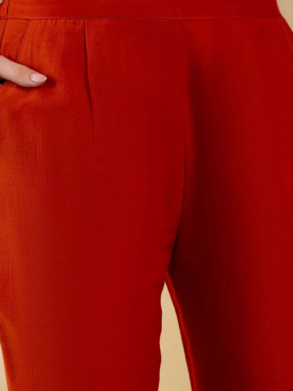 Women Orange Silk Blend Embroidered Kurta with Pant and Dupatta (Set of 3)