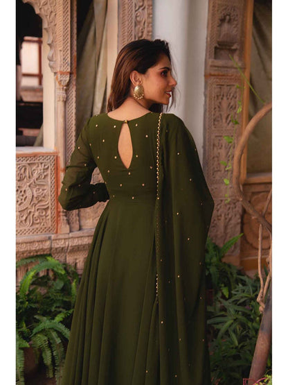 Olive Devaki Anarkali with Pant and Dupatta (Set of 3)