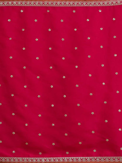 Rani Pink Silver Zari Work Georgette Readymade Kurta with Sharara & Dupatta (Set of 3)