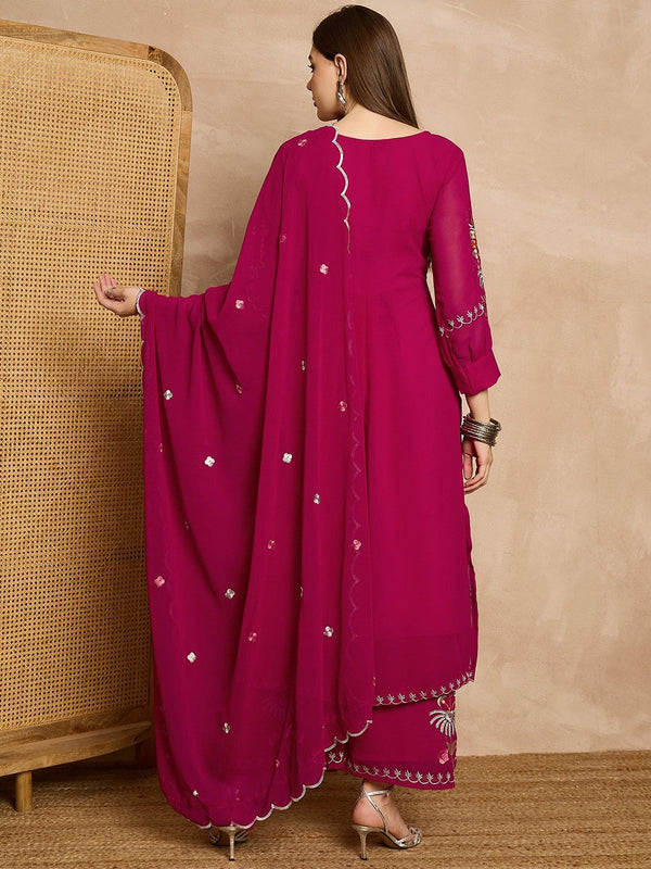 Women Floral Embroidered Regular Thread Work Kurta with Palazzos & With Dupatta