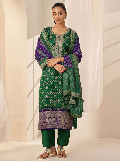 Women Green Embroidered Kurta with Pant and Dupatta (Set of 3)