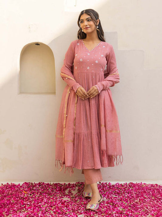 Gulabo Pink Anarkali Kurta with Pant and Dupatta (Set of 3)