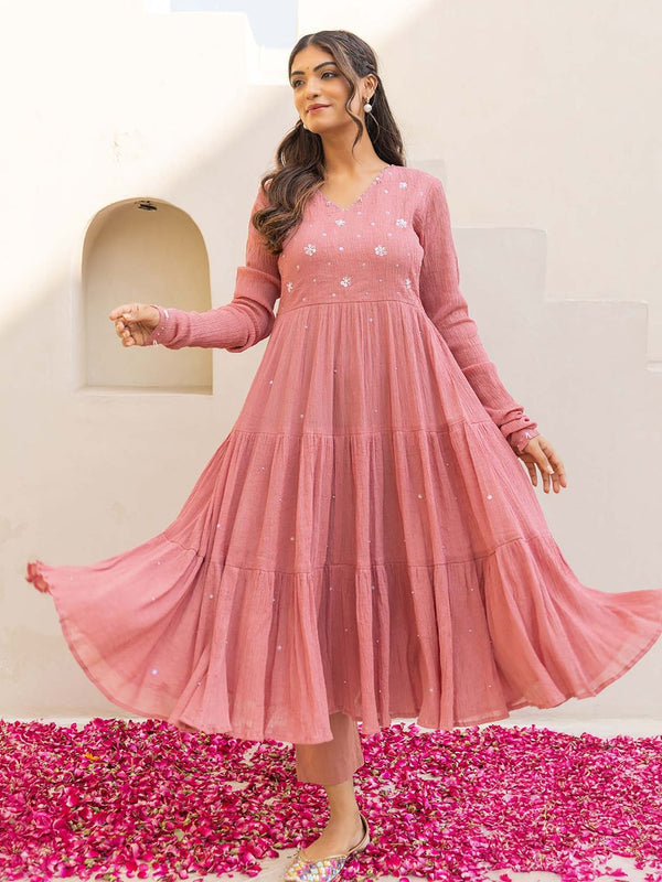 Gulabo Pink Anarkali Kurta with Pant and Dupatta (Set of 3)