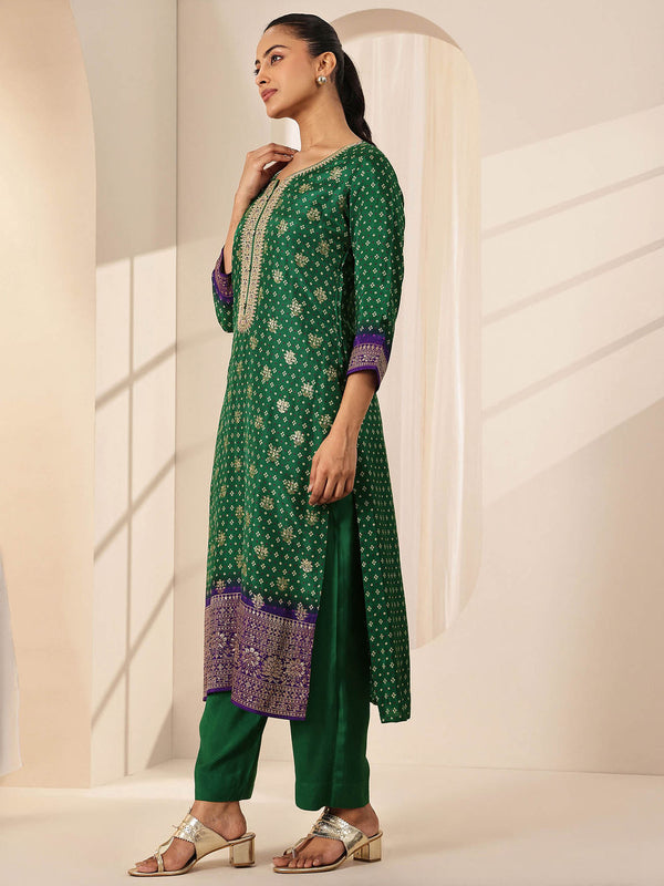 Women Green Embroidered Kurta with Pant and Dupatta (Set of 3)