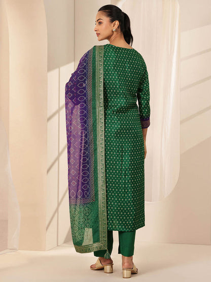 Women Green Embroidered Kurta with Pant and Dupatta (Set of 3)