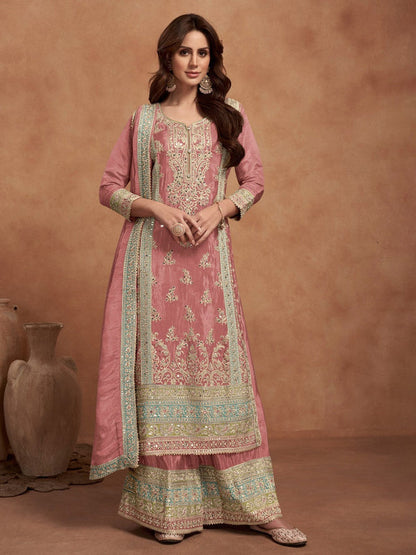 Women Floral Embroidered Empire Gotta Patti Kurta with Palazzos & With Dupatta