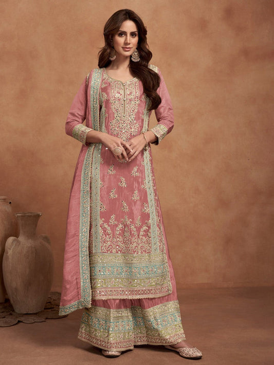 Women Floral Embroidered Empire Gotta Patti Kurta with Palazzos & With Dupatta
