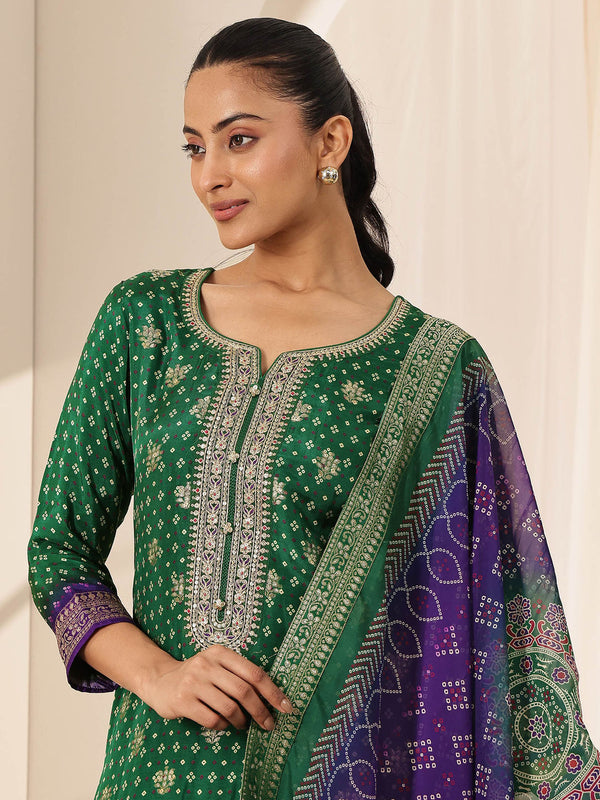 Women Green Embroidered Kurta with Pant and Dupatta (Set of 3)