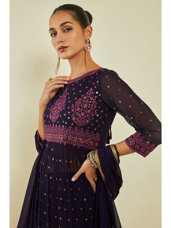 Womens Blue Georgette Sequins Kurta with Palazzo and Dupatta (Set of 3)