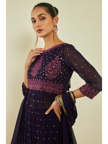 Womens Blue Georgette Sequins Kurta with Palazzo and Dupatta (Set of 3)